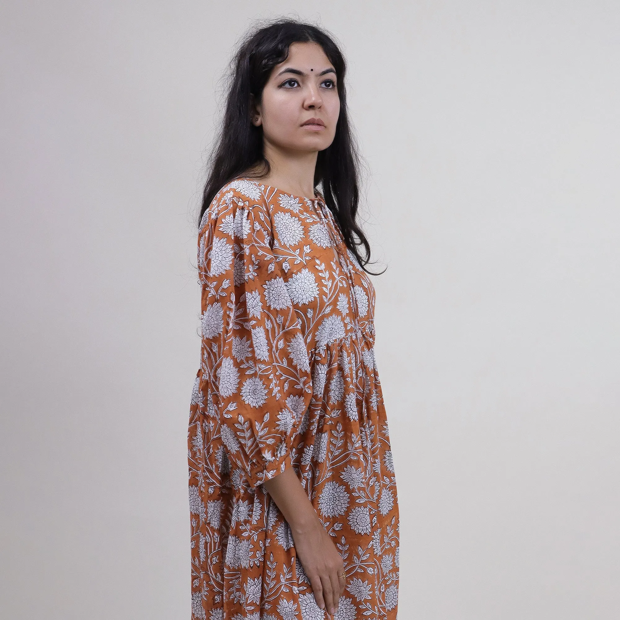 Hand Block Floral Printed Soft Cotton Modern Dress For Women