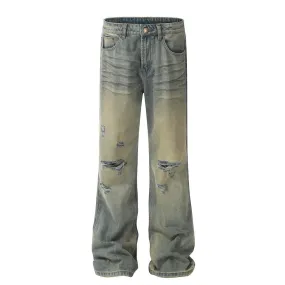 Heavy Industry Washing Hole Denim Trousers Men