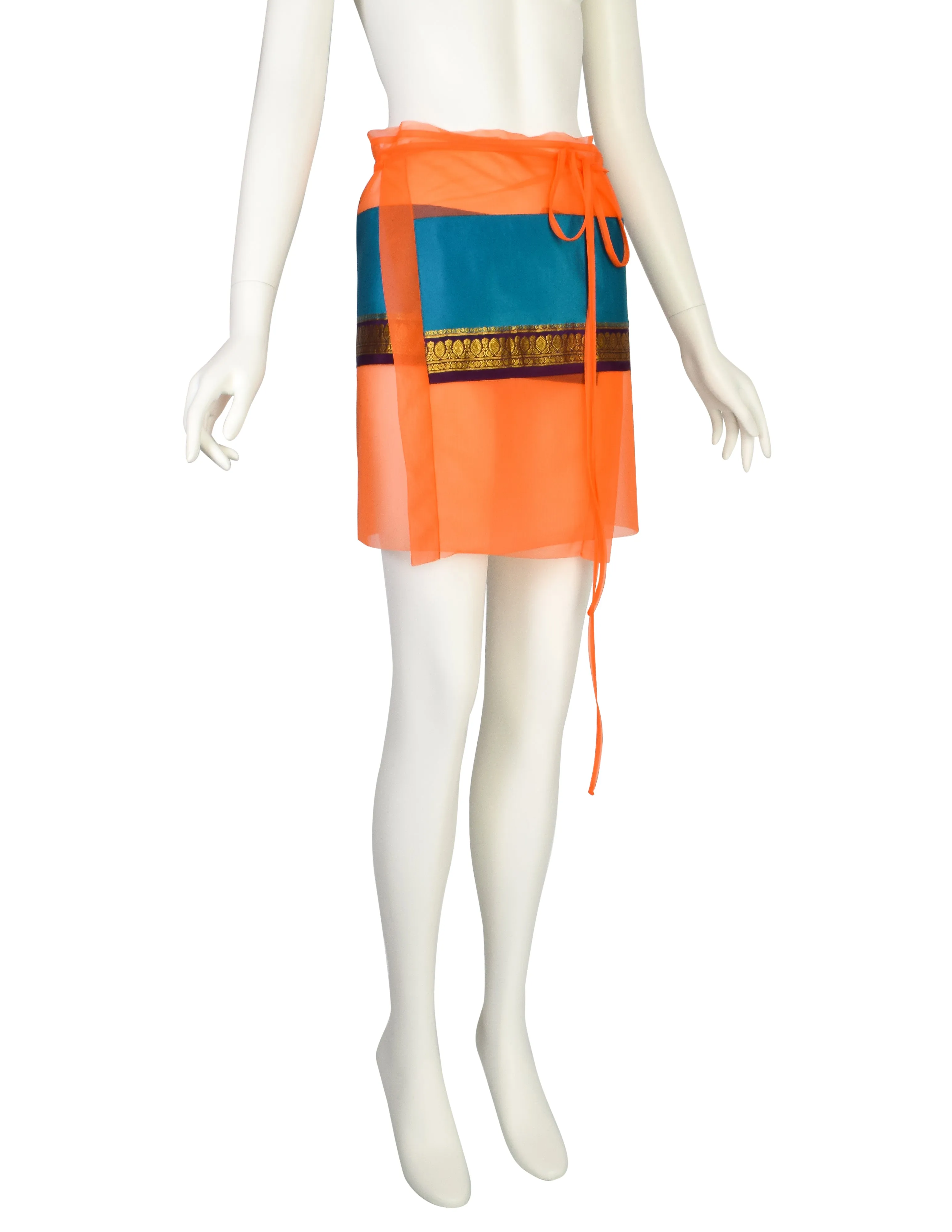 Jean Paul Gaultier Vintage SS 1997 Bright Orange Sheer Wrap Mini Skirt