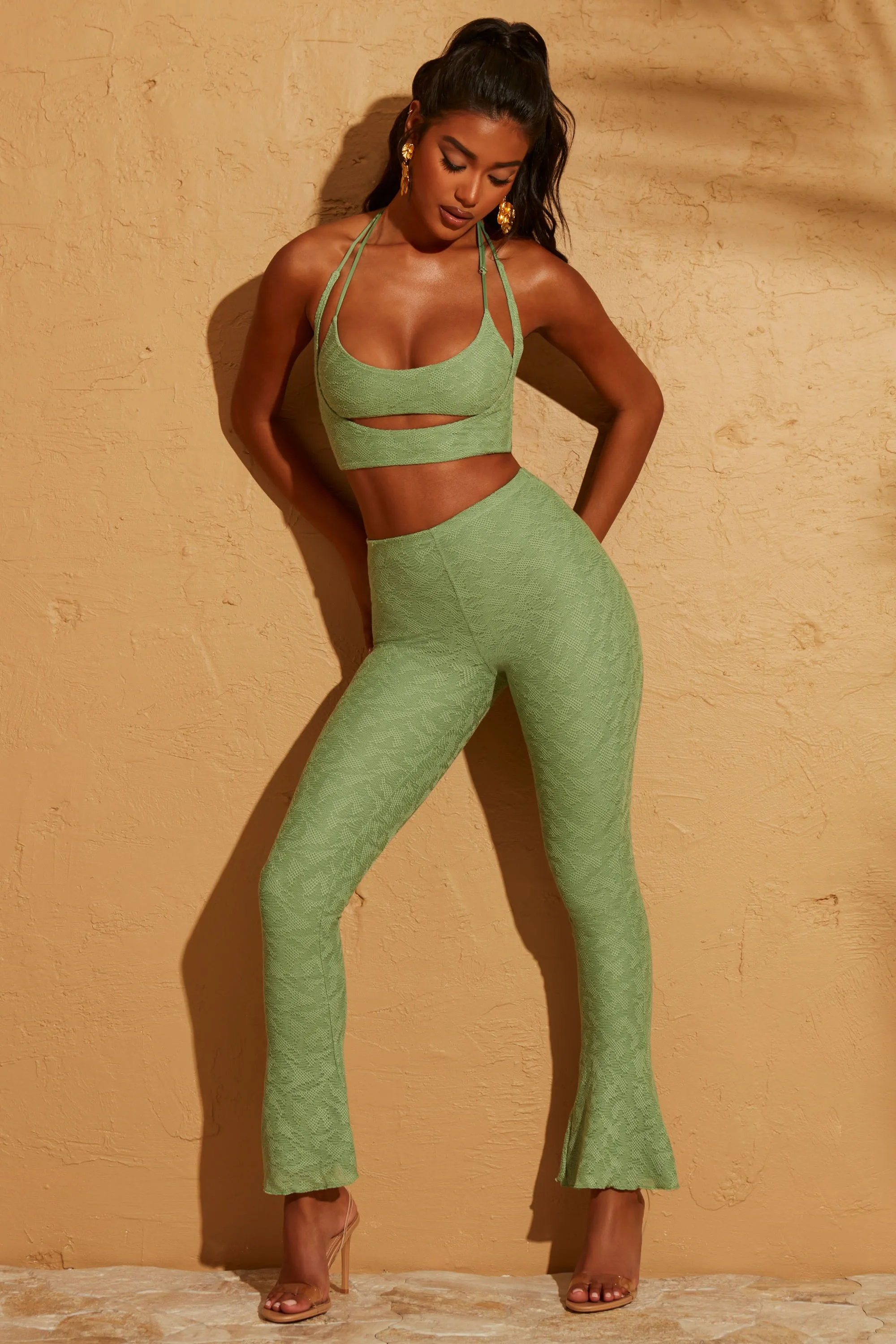 Lace Up Back Trousers in Green