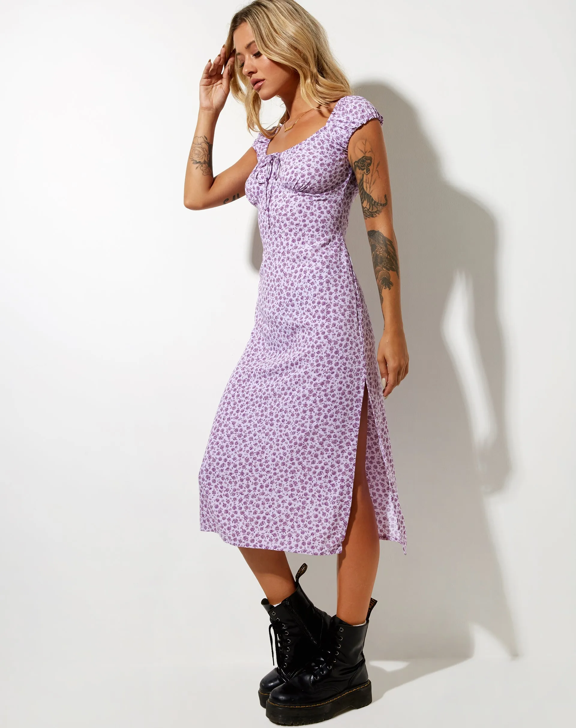 Lona Midi Dress in Ditsy Rose Lilac