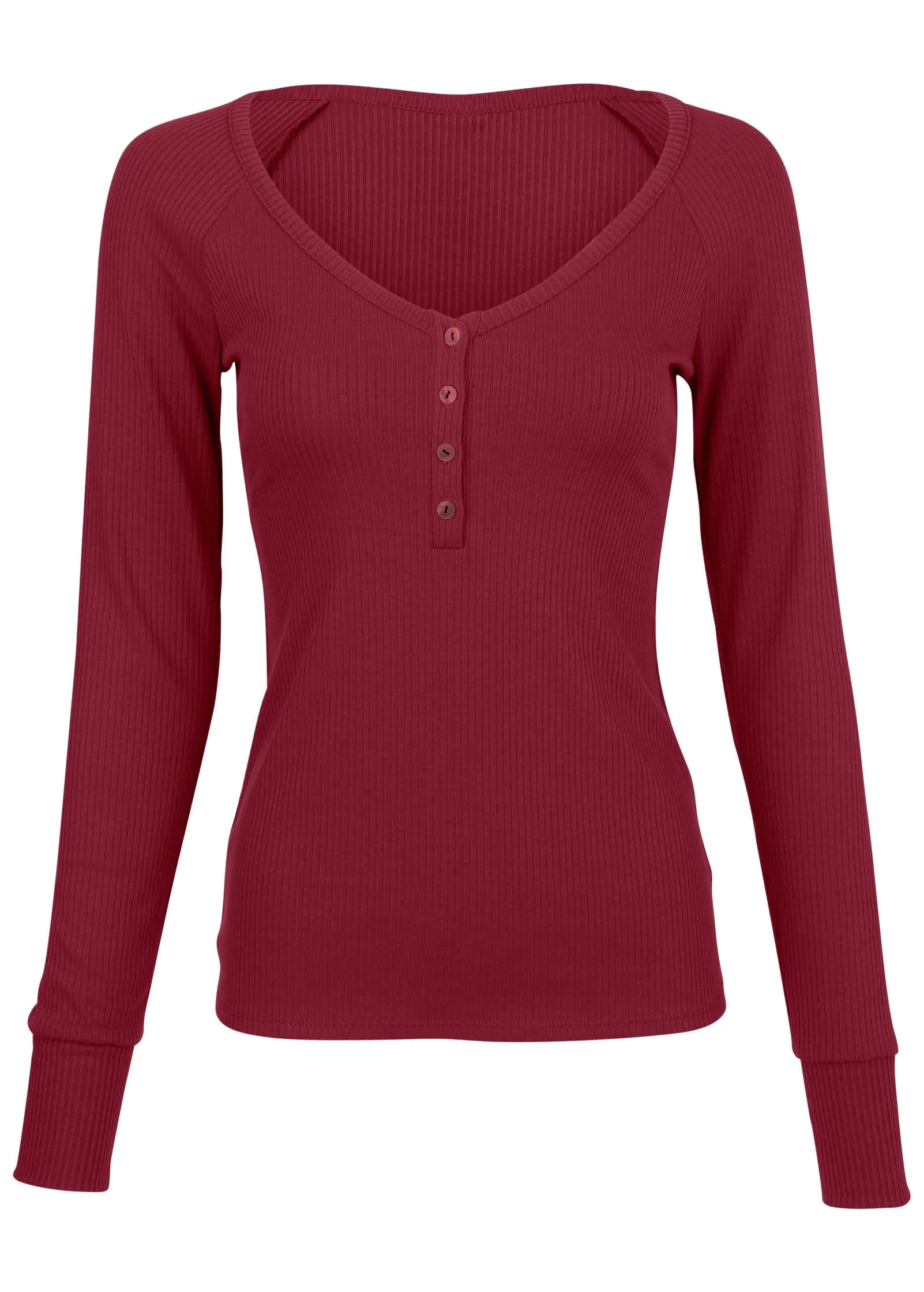 Long Sleeve Henley Tee - Wine