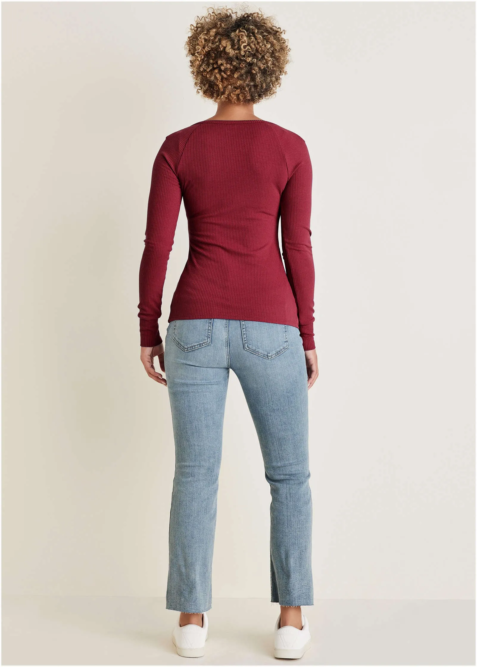 Long Sleeve Henley Tee - Wine