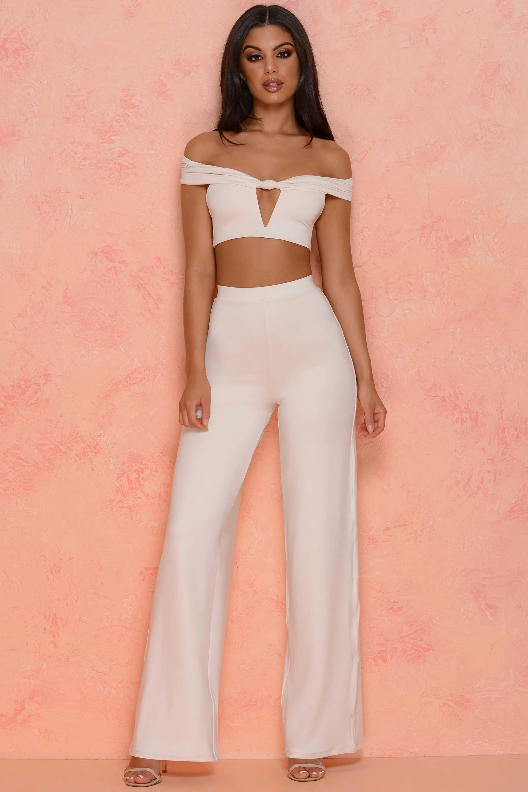 Low Key Petite High Waisted Trousers in Ivory