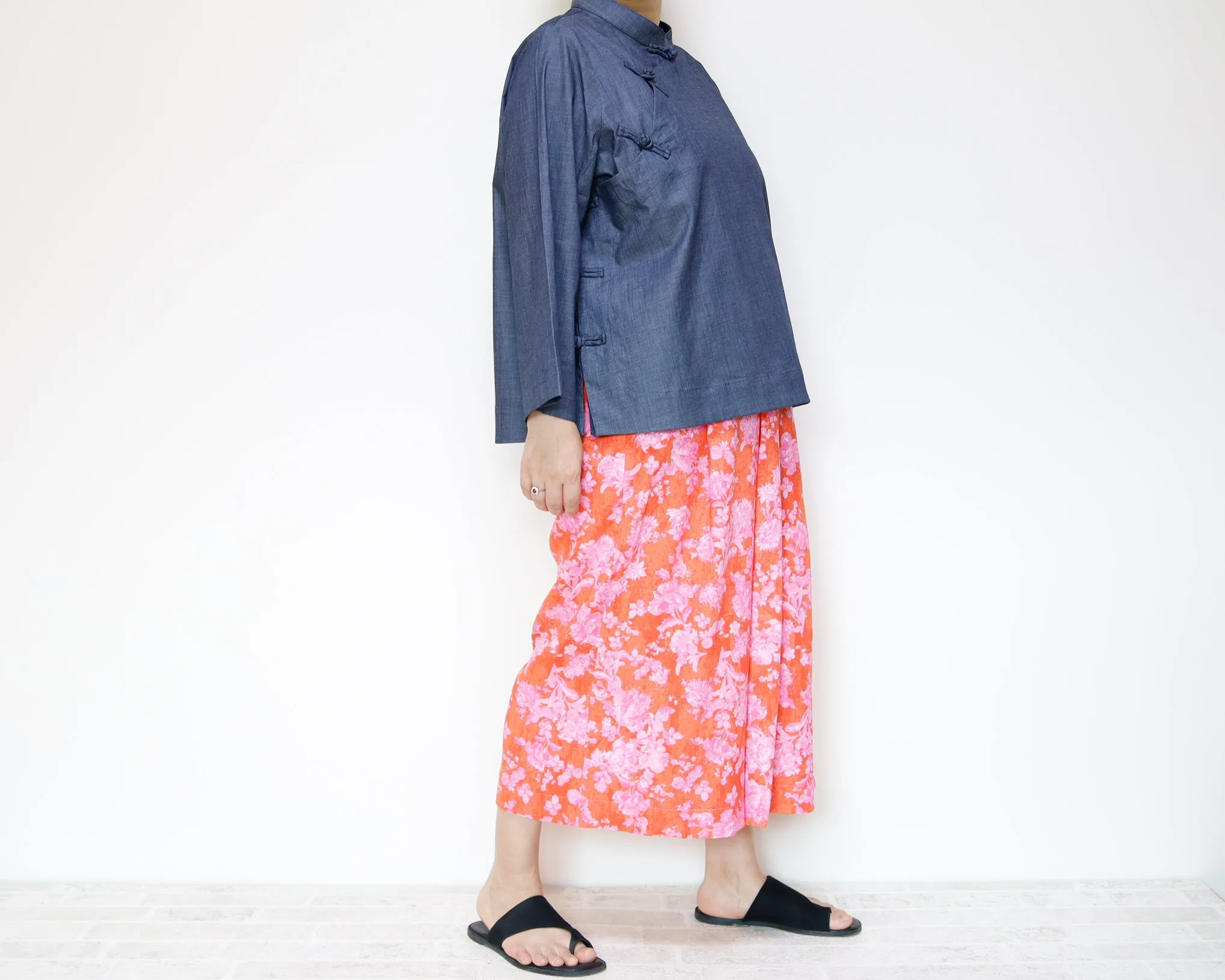 <P09R> GAUCHO FLOWER PRINTED LINEN