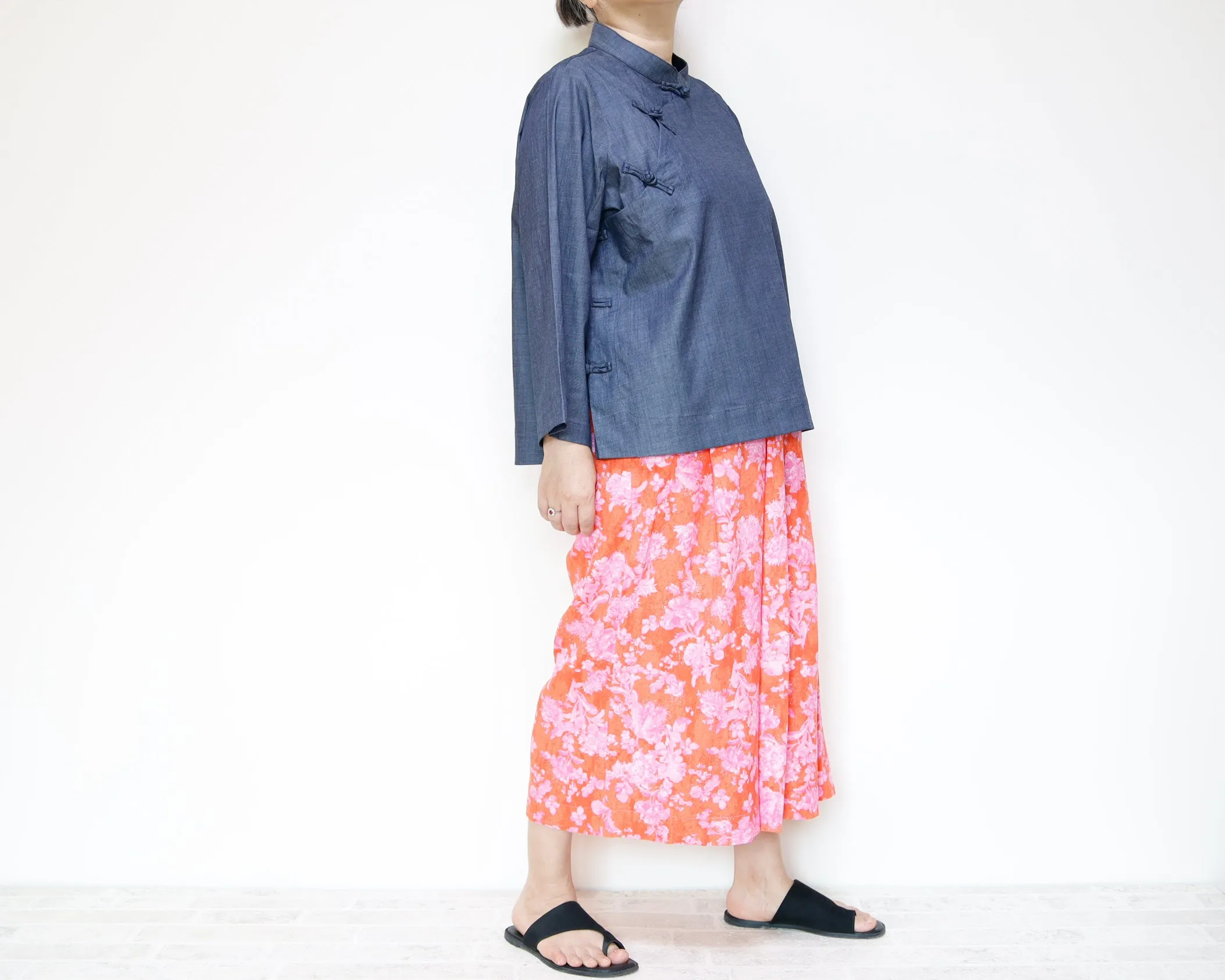 <P09R> GAUCHO FLOWER PRINTED LINEN