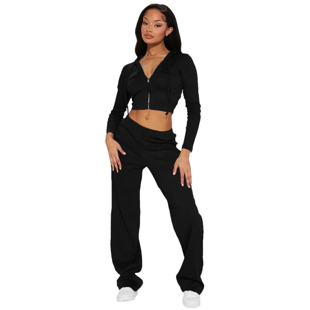 Maximum Comfort Hooded Zipper Crop Top and Pants