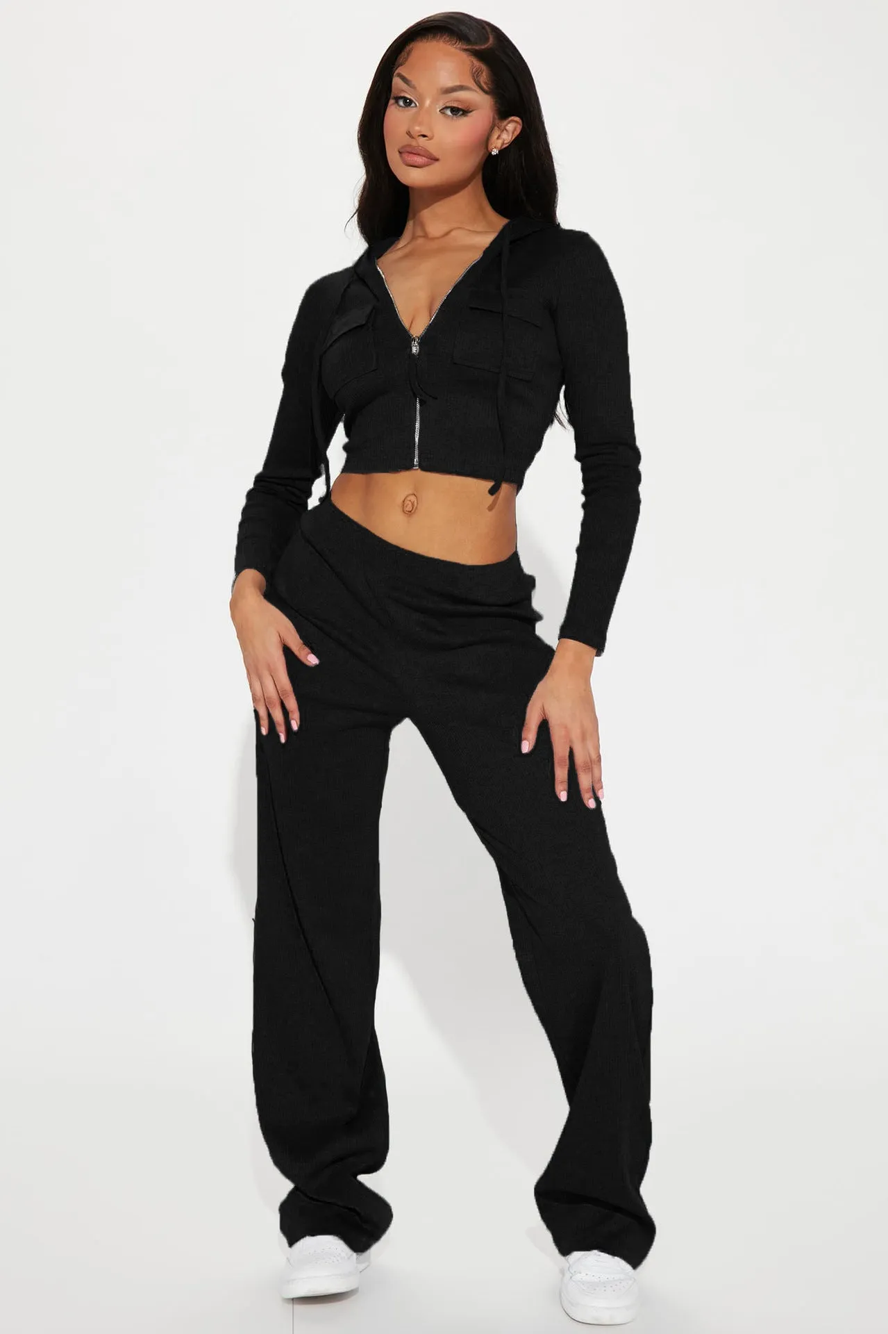 Maximum Comfort Hooded Zipper Crop Top and Pants