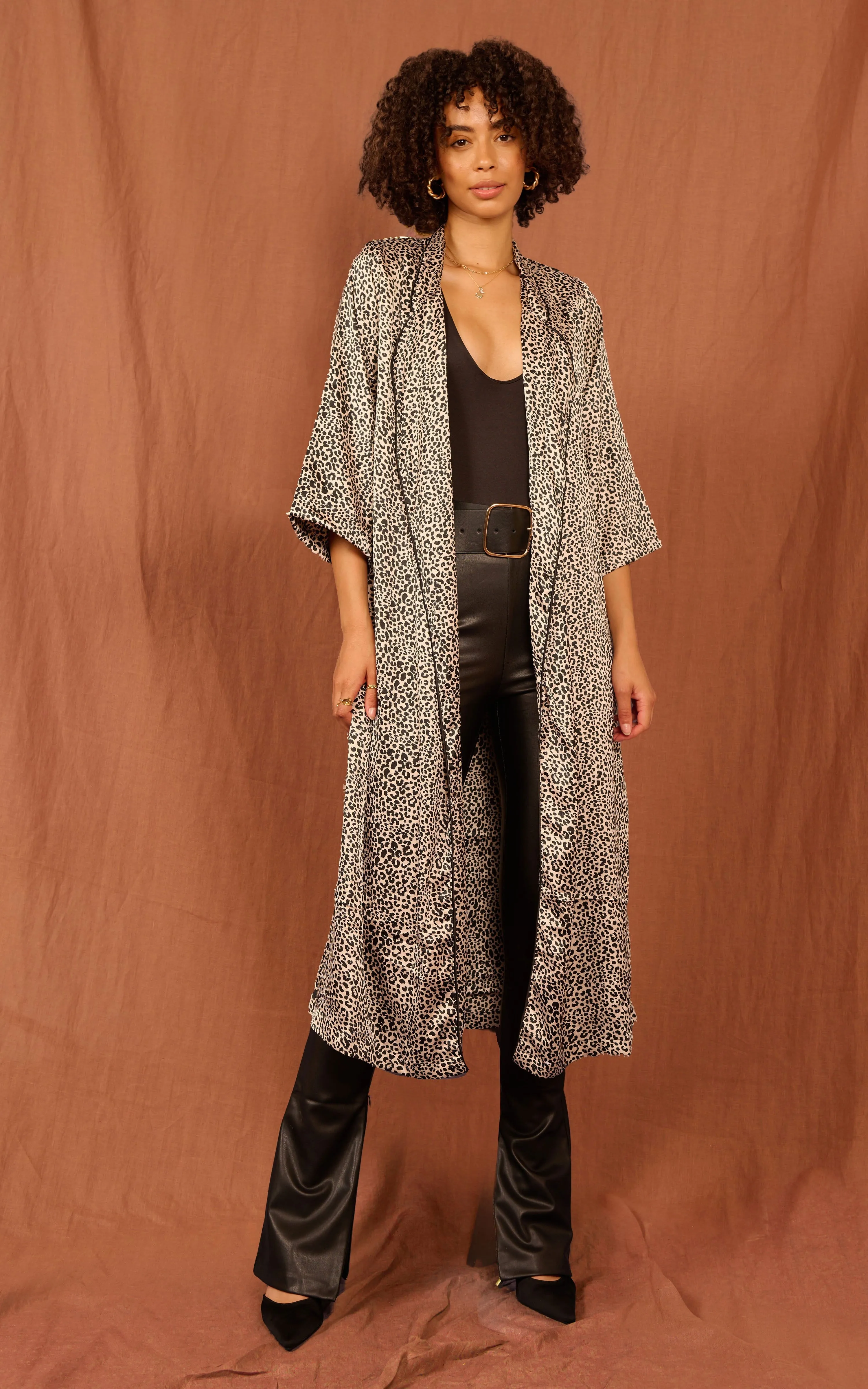 Melana House Coat in Beige Leopard