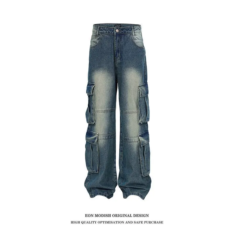 Men's Spring And Summer New Special-interest Design Washed And Worn Cargo Jeans