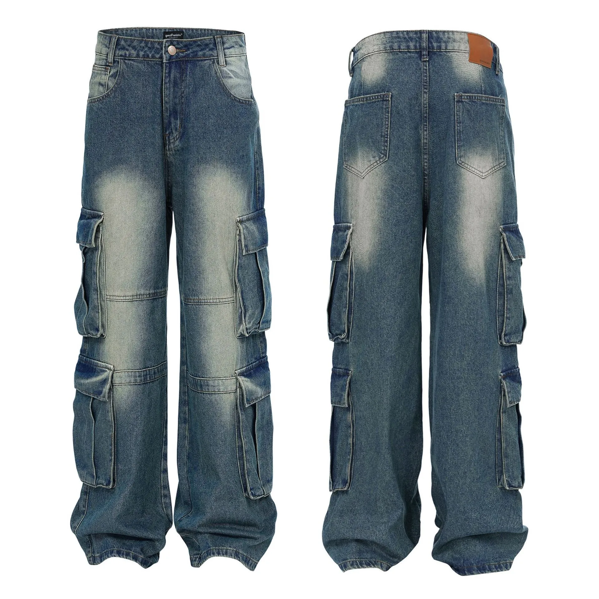 Men's Spring And Summer New Special-interest Design Washed And Worn Cargo Jeans