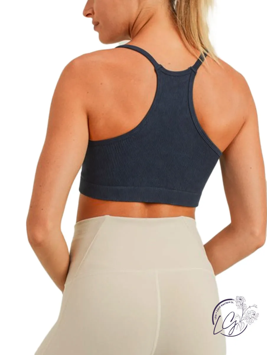 Mineral Washed Ribbed Seamless Racerback Sports Bra