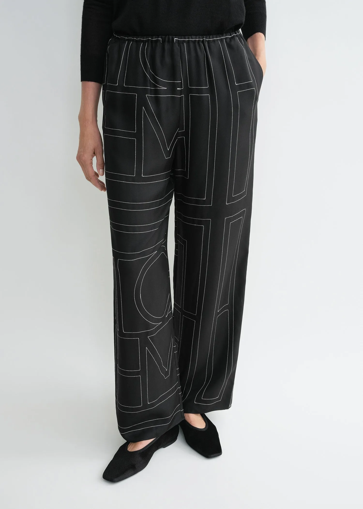 Monogram silk pj bottoms black