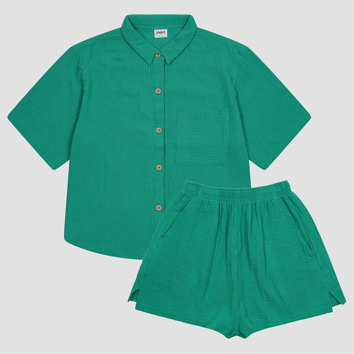 Ocean Green Cotton Gauze Women's Pyjama Shorts Set