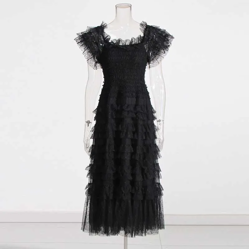 Off-shoulder Lisette Ruffle Mesh Dresses Lace Gown