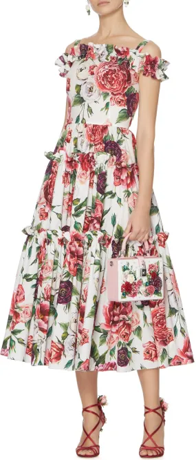 Off-The-Shoulder Peony-Print Midi Dress