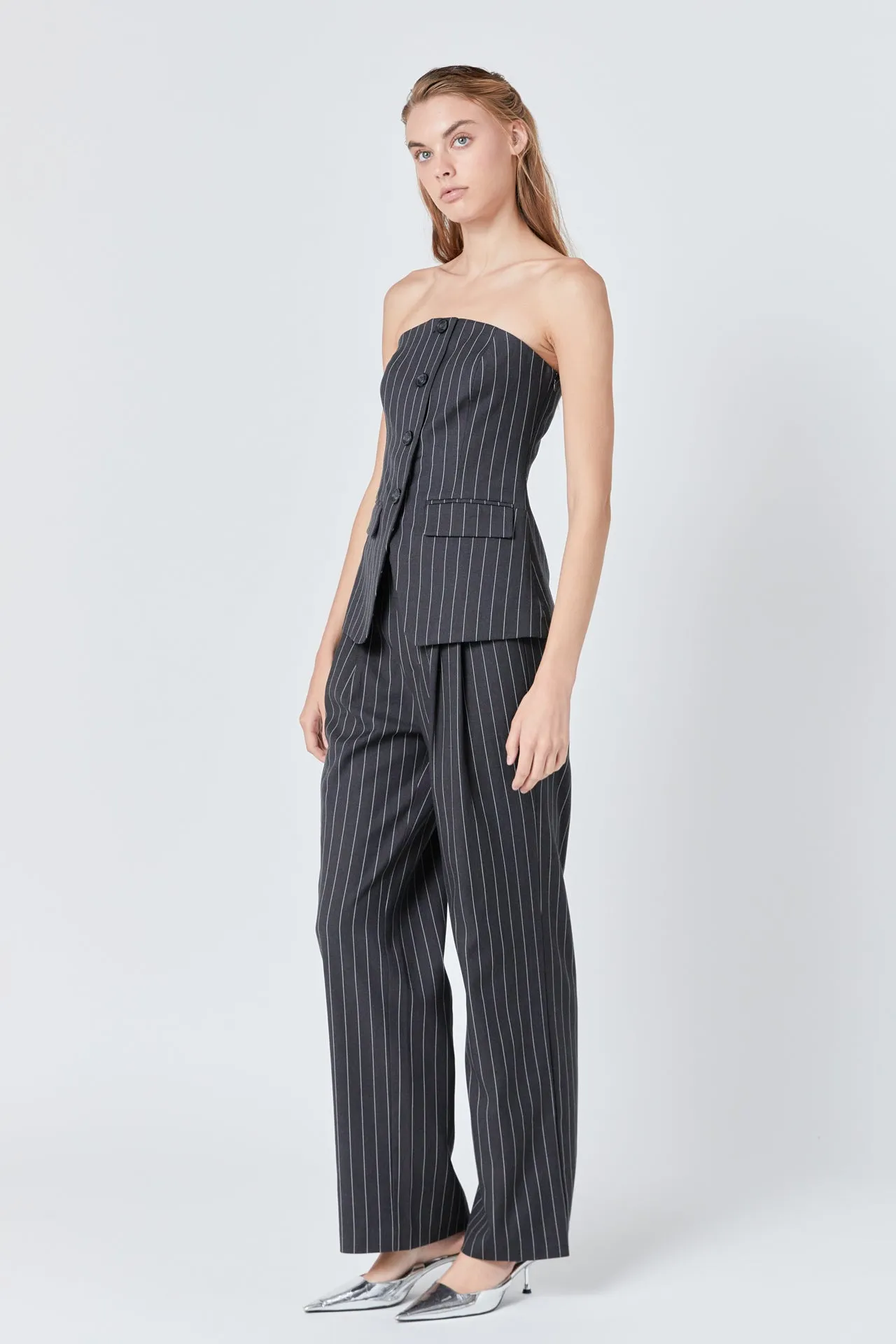 Pinstriped High Waisted Trouser