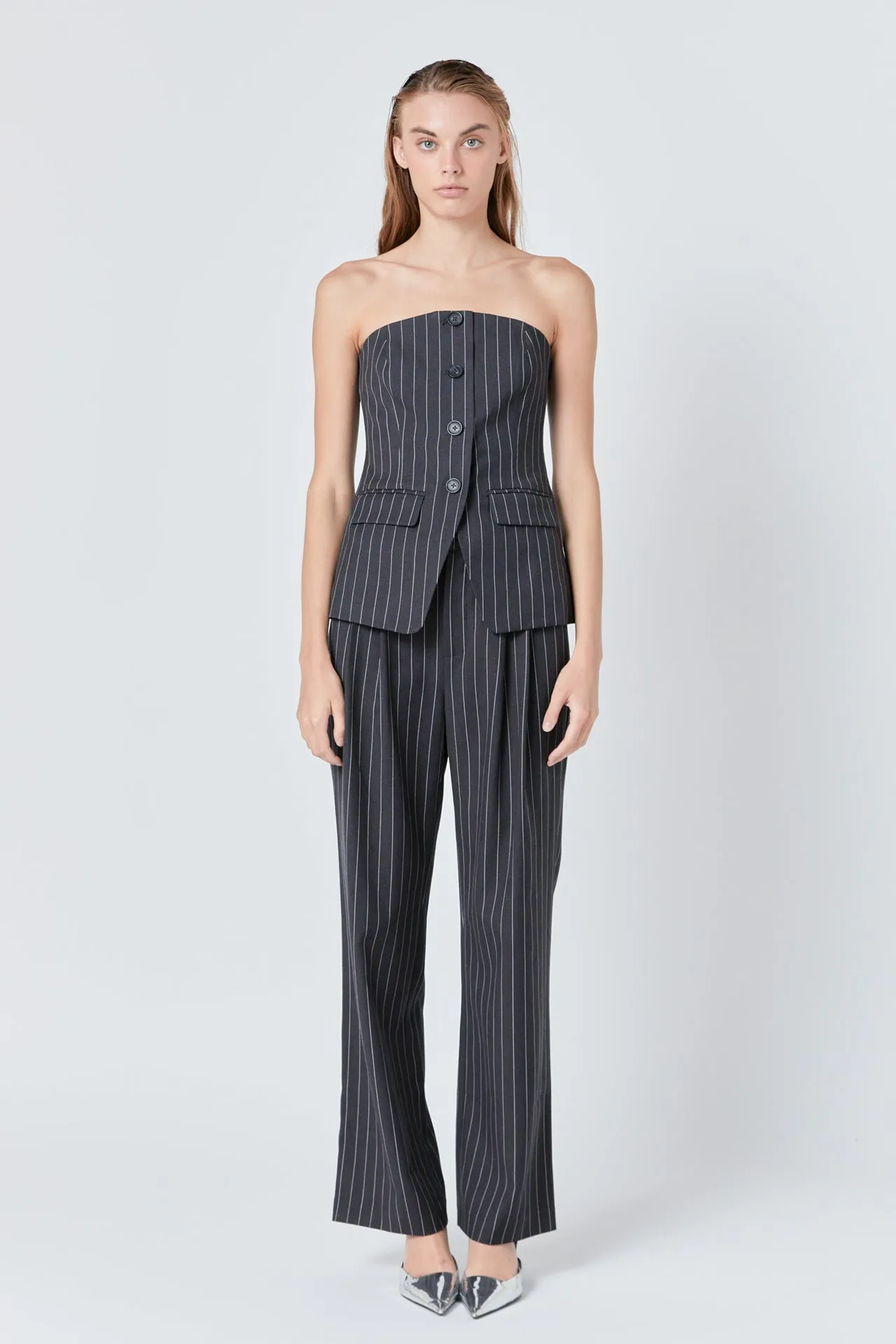 Pinstriped High Waisted Trouser