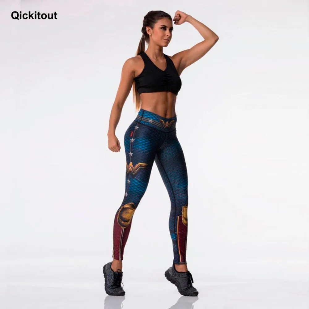 QICKITOUT  Women's Wonder Woman Print Athletic Active Wear Leggings