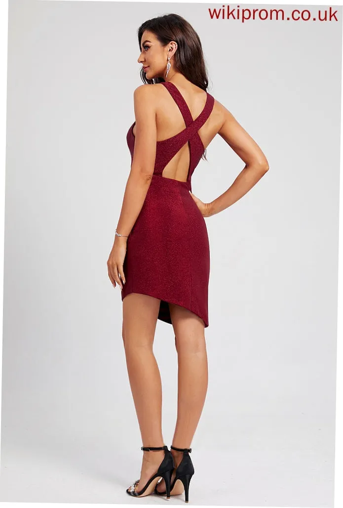 Rhoda Scoop Neck Cocktail Dresses Polyester Pleated Sheath/Column Asymmetrical Cocktail With Dress