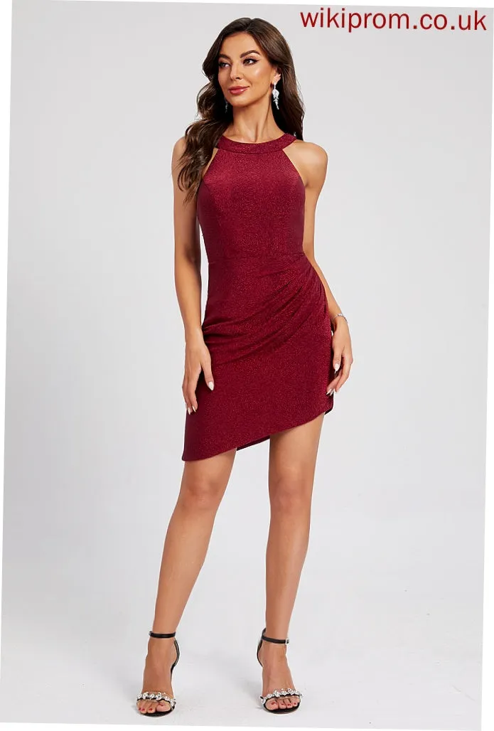 Rhoda Scoop Neck Cocktail Dresses Polyester Pleated Sheath/Column Asymmetrical Cocktail With Dress