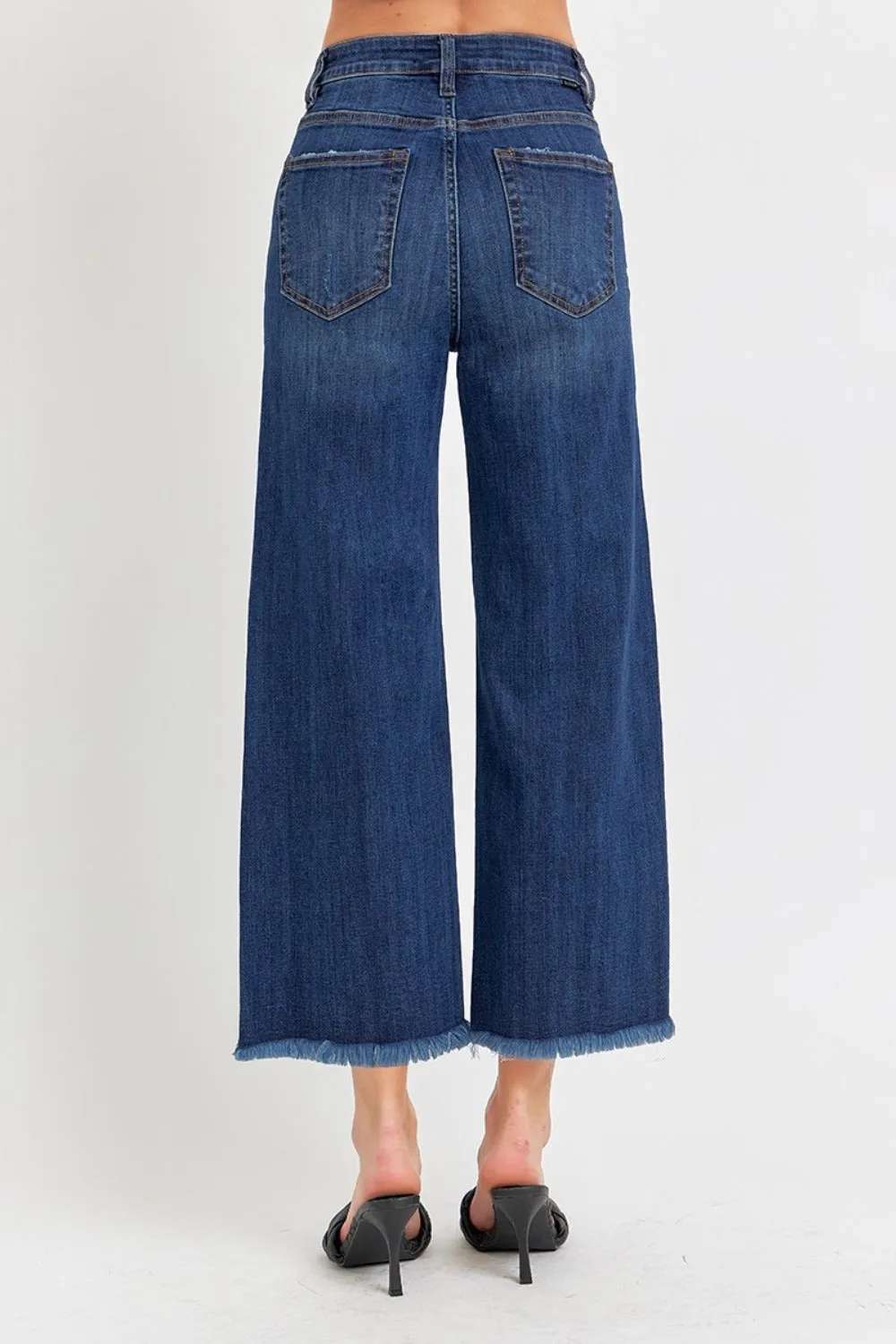 RISEN Full Size Raw Hem Cropped Wide Leg Jeans