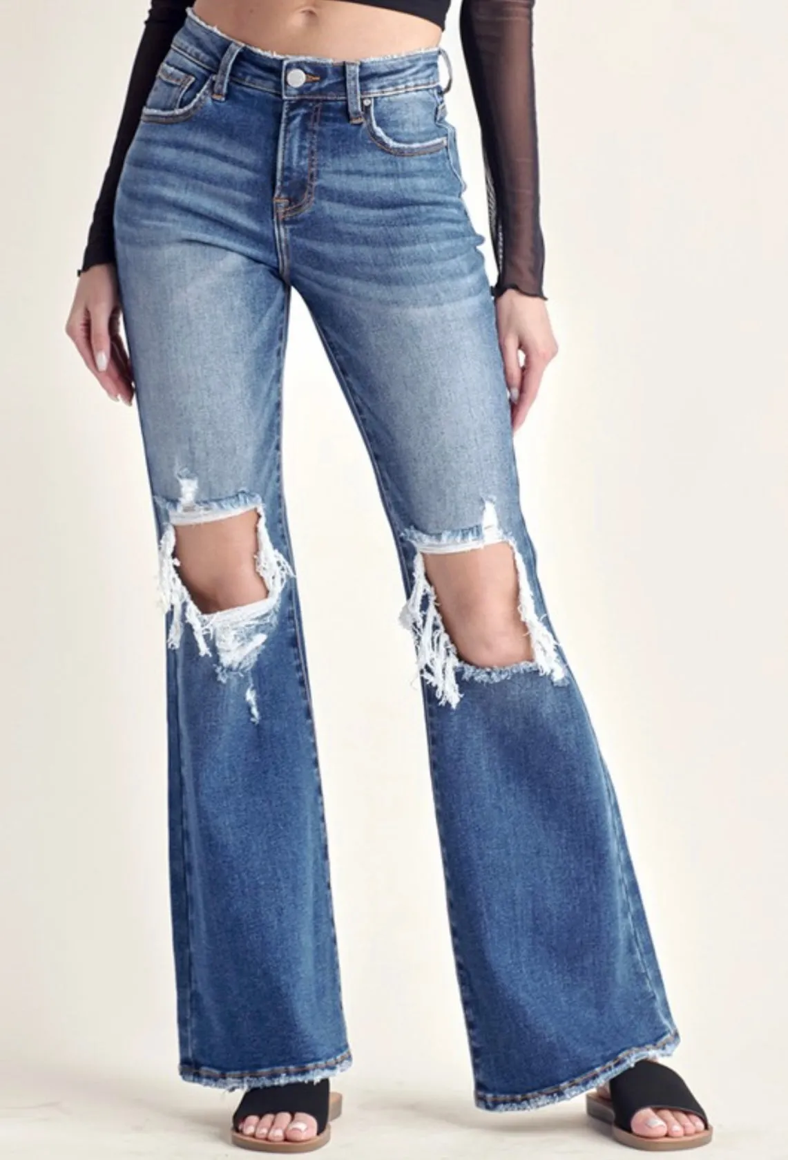 Risen Mid-Rise Flare Jeans