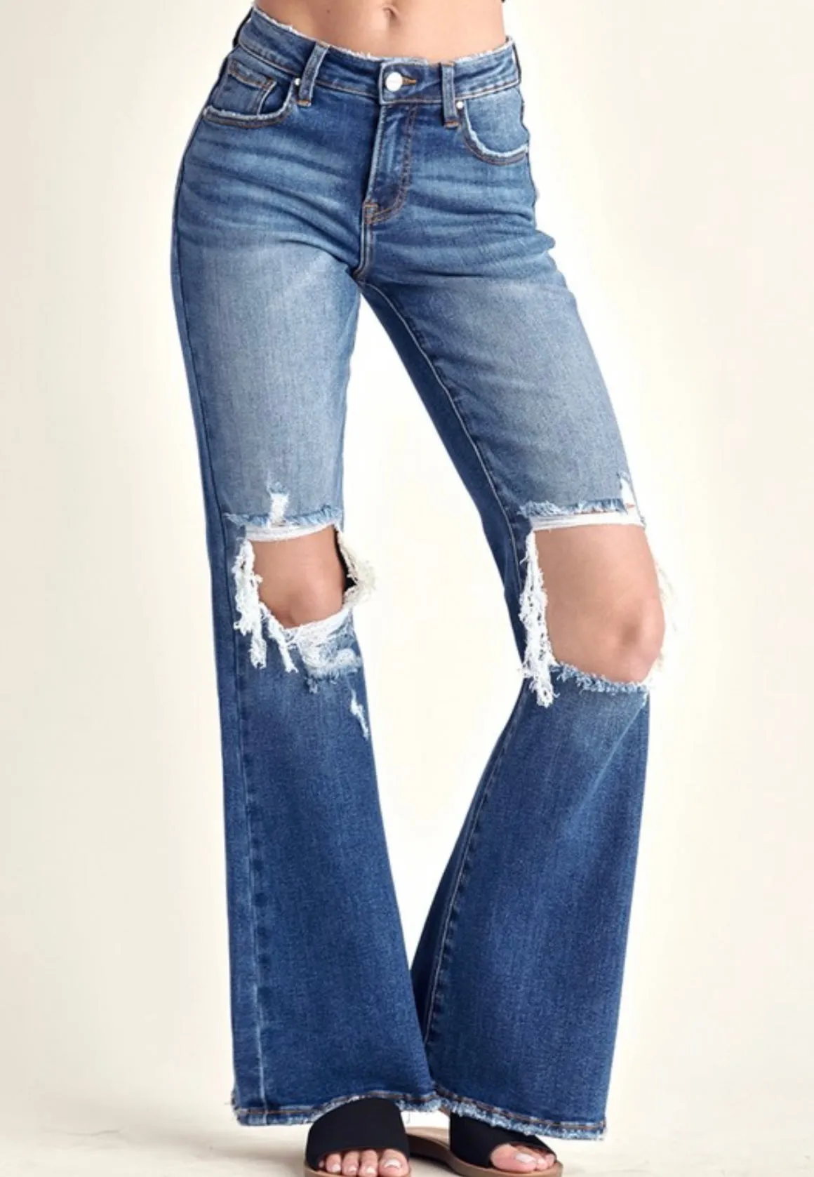 Risen Mid-Rise Flare Jeans