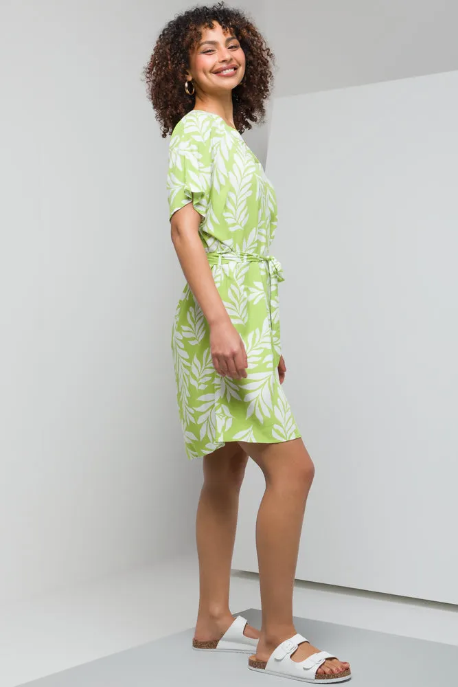 V-Neck Belted Shift Dress Green