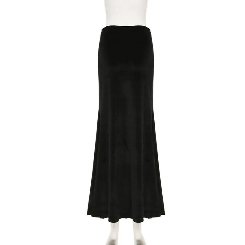 Velvet lace hem beaded maxi skirt