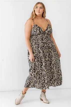 Voluptuous ( ) Plus Floral Smocked Waist Sleeveless Midi Dress - Ships from The US