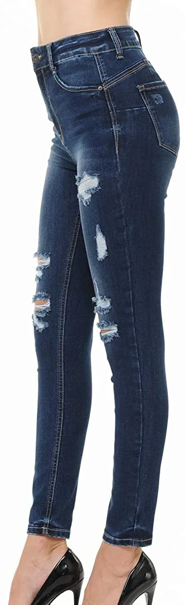 Wax Jeans Women's Push-Up High Rise Destructed Ankle Skinny Jeans