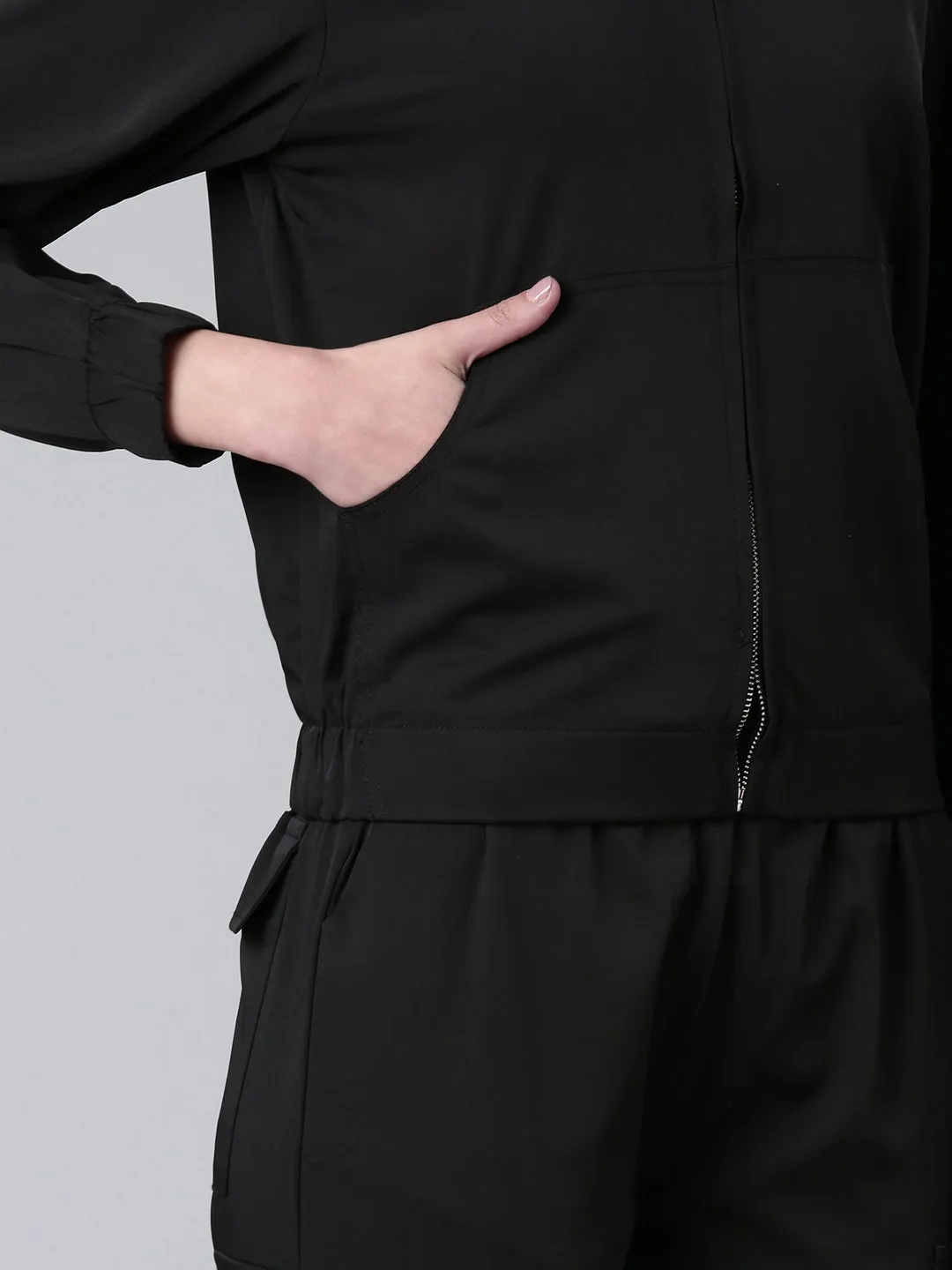 Women Black Solid Tracksuit