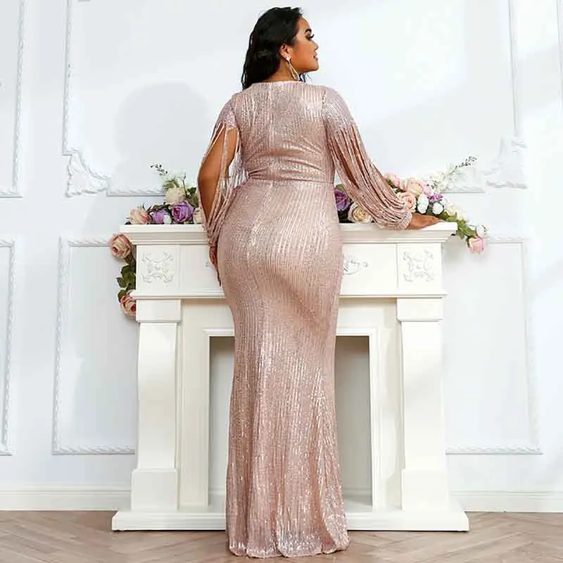 Women Plus Size Shinny Sequin Long Evening Dress Formal Prom Gown