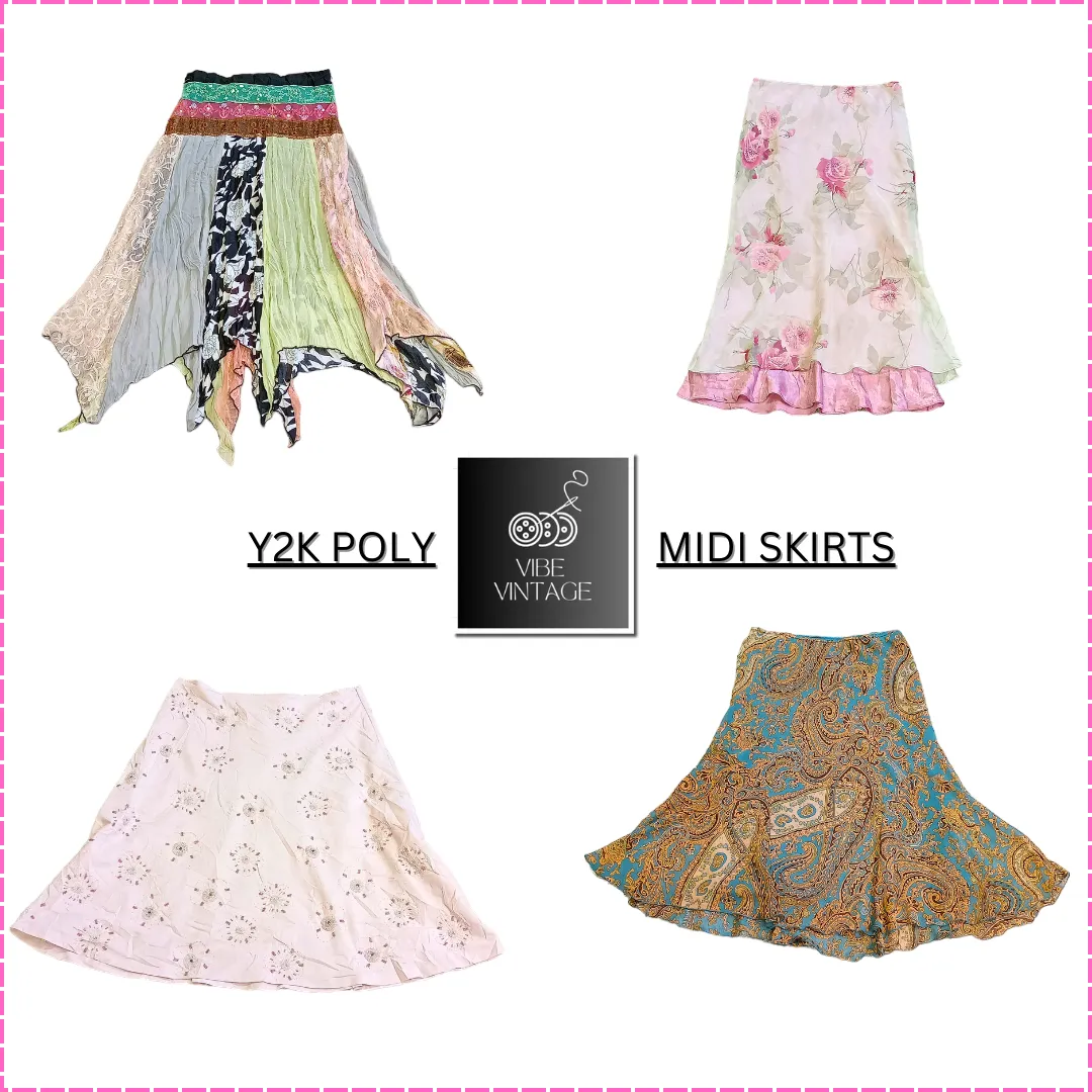 Y2K POLY MIDI SKIRTS (PINK & BLUE) - 11 PCS